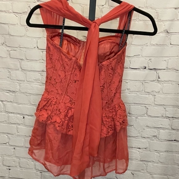 Twelve by Twelve Orange Lace Corset Style Blouse Size Extra Small - Picture 2 of 4
